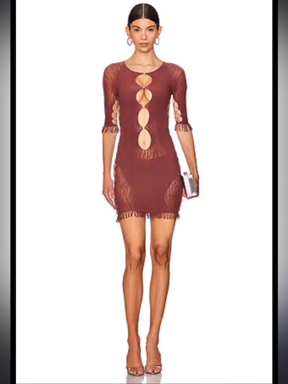 🔥 POSTER GIRL Chocolate Brown Crystal Cutout Mini Dress 🔥